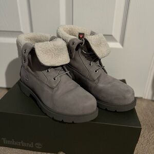 Gray Fleece Fold Down Timberlands